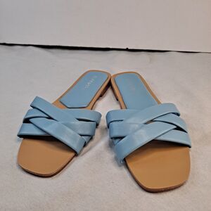 Anna Infa-1 PU-Leather Light Blue Slides Womens Sz 7.5 Multi-strap Sandals